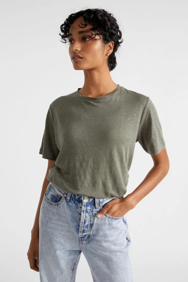 Linen Woman Seed Heritage Core Linen Relaxed Tee Smokey Olive