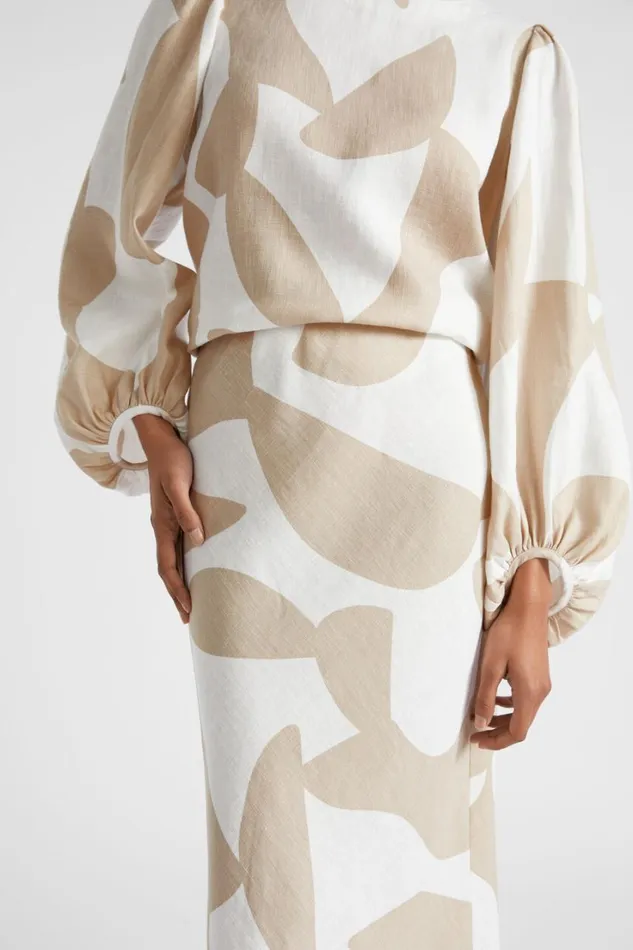 Linen Woman Seed Heritage Linen Abstract Slip Skirt Cool Sand Abstract