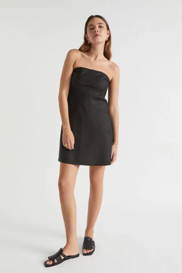 Linen Woman Seed Heritage Linen Strapless Mini Dress Black