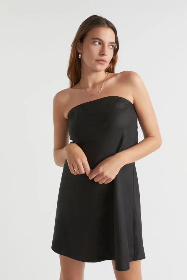Linen Woman Seed Heritage Linen Strapless Mini Dress Black