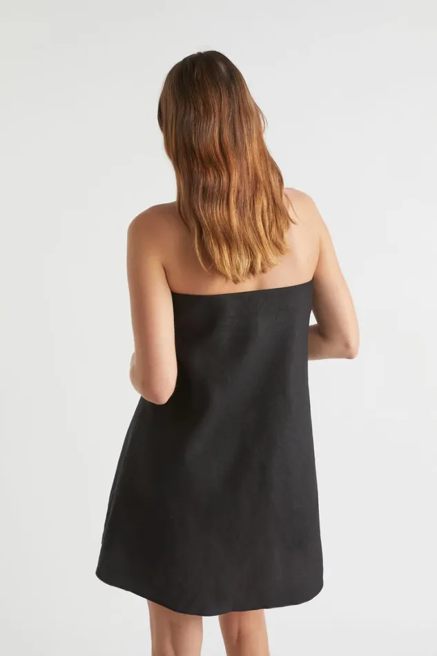 Linen Woman Seed Heritage Linen Strapless Mini Dress Black