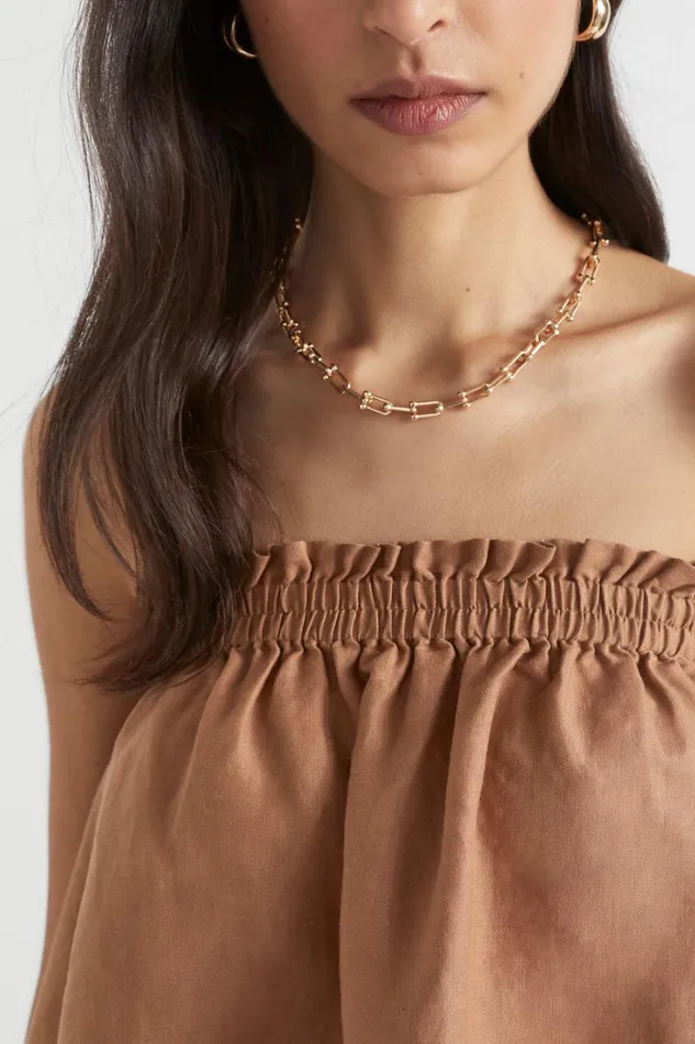 Linen Woman Seed Heritage Linen Strapless Top Auburn Brown