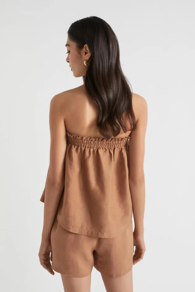 Linen Woman Seed Heritage Linen Strapless Top Auburn Brown