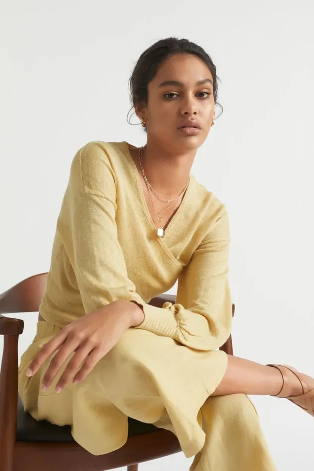 Linen Woman Seed Heritage Linen Wrap Sweater Shortbread