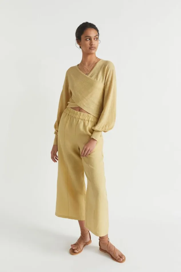 Linen Woman Seed Heritage Linen Wrap Sweater Shortbread