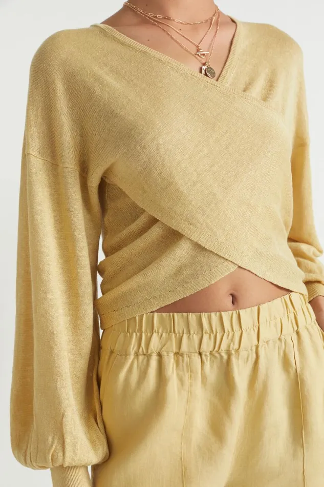 Linen Woman Seed Heritage Linen Wrap Sweater Shortbread