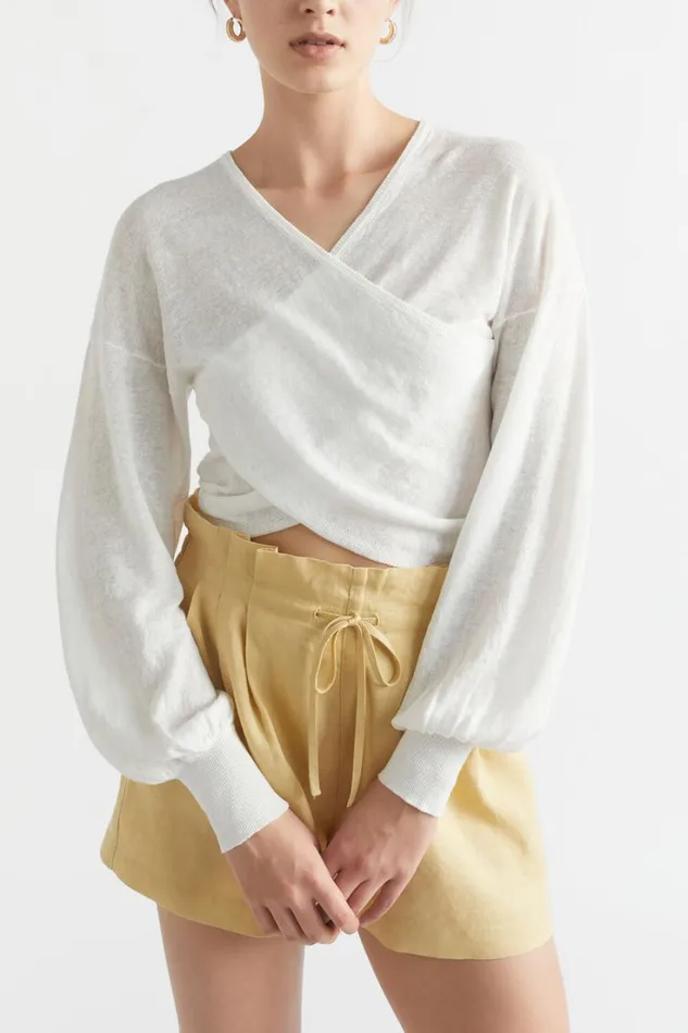 Linen Woman Seed Heritage Linen Wrap Sweater Whisper White