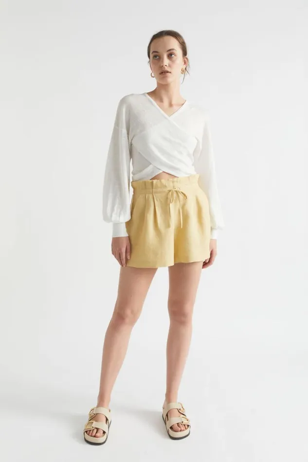 Linen Woman Seed Heritage Linen Wrap Sweater Whisper White