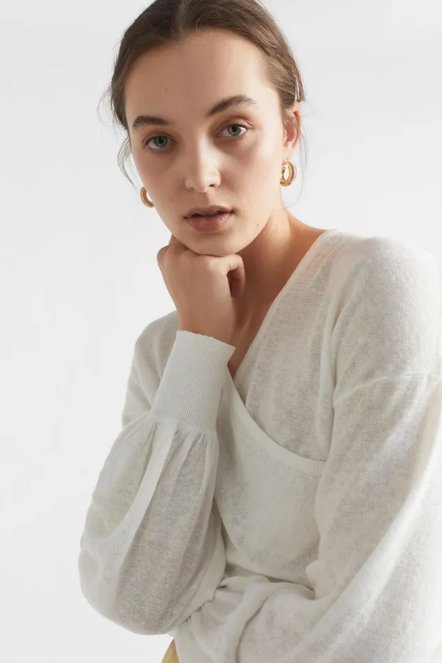 Linen Woman Seed Heritage Linen Wrap Sweater Whisper White