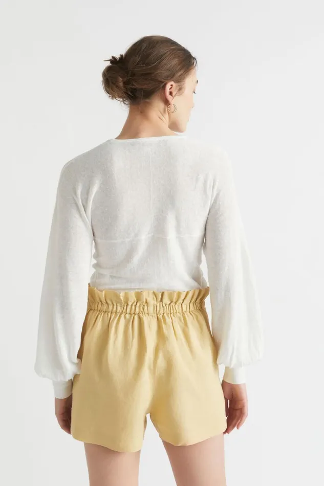 Linen Woman Seed Heritage Linen Wrap Sweater Whisper White