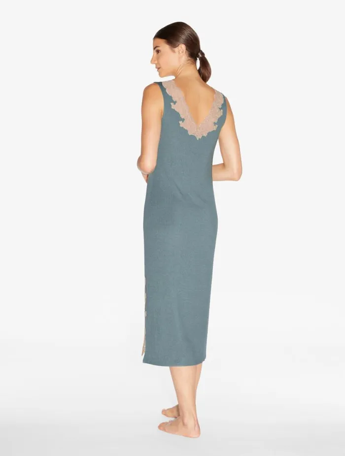 Long Cashmere Blend Ribbed Nightgown In Sleepy Dream With Frastaglio Sleepwear La Perla Pajamas