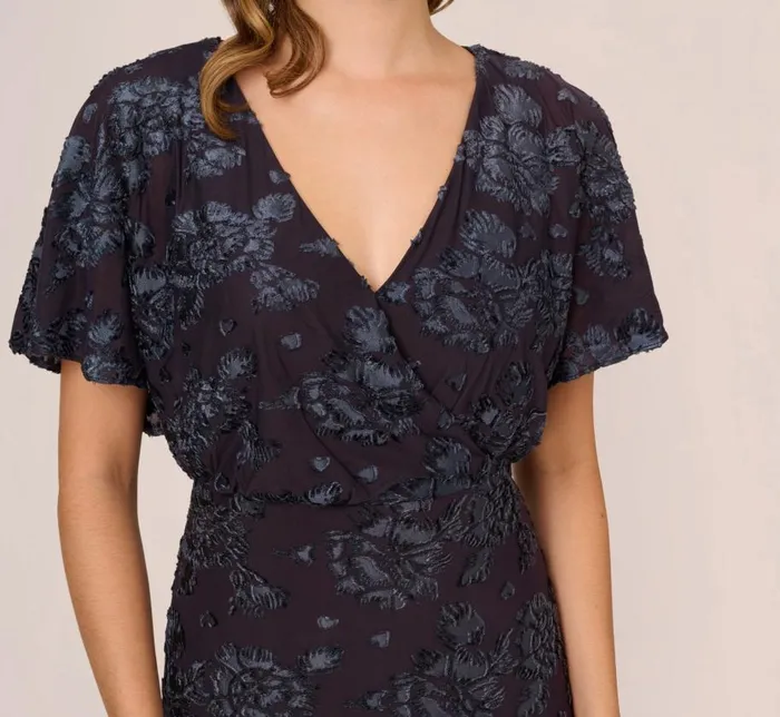 Long Dresses Womens Adrianna Papell Floral Burnout Velvet Long Blouson Gown In Midnight