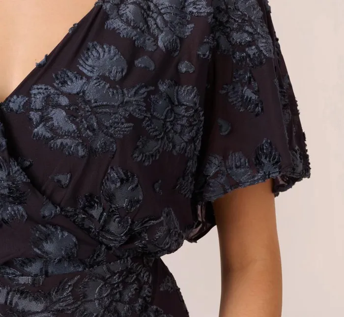 Long Dresses Womens Adrianna Papell Floral Burnout Velvet Long Blouson Gown In Midnight