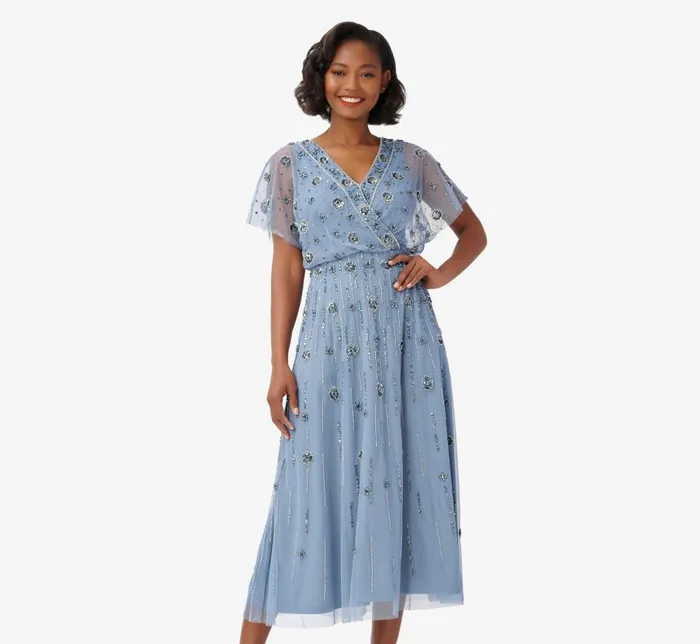 Long Dresses Womens Adrianna Papell Floral HandBeaded AnkleLength Blouson Dress In Vintage Blue Long Dresses Womens Adrianna Papell Floral HandBeaded AnkleLength Blouson Dress In Vintage Blue