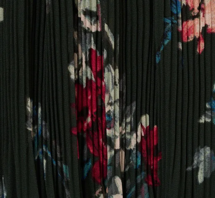 Long Dresses Womens Adrianna Papell Floral Pleated Chiffon Dress With Mock Neckline In Hunter Multi