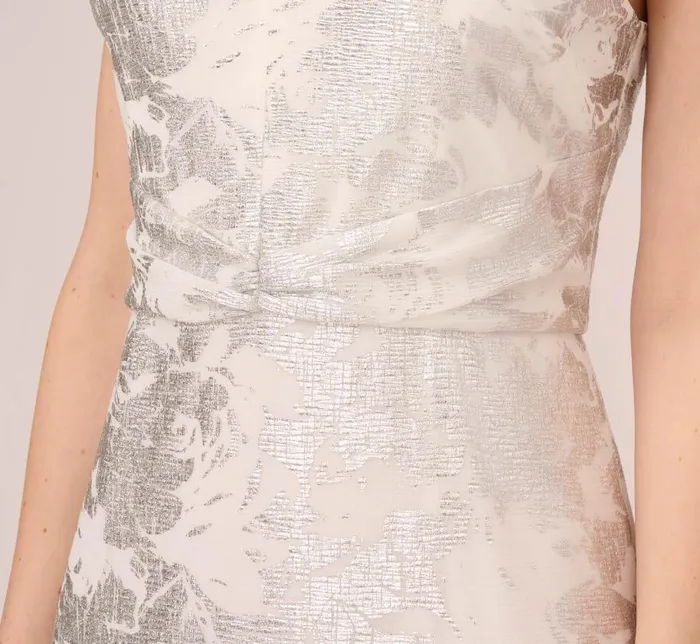 Long Dresses Womens Adrianna Papell Foil Floral Embroidered Column Gown With Halter Neck In Ivory Silver