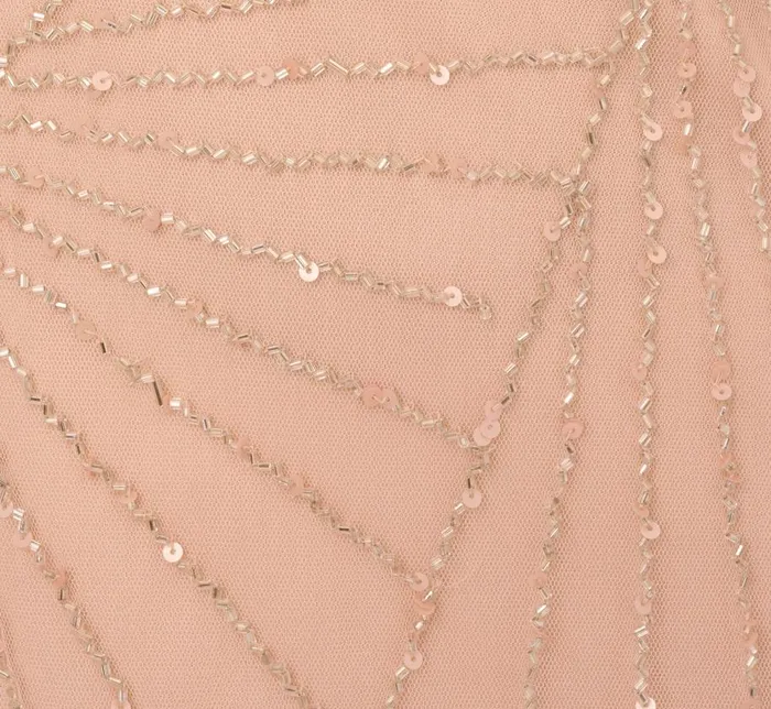 Long Dresses Womens Adrianna Papell HandBeaded Blouson Long Sleeveless Gown In Blush