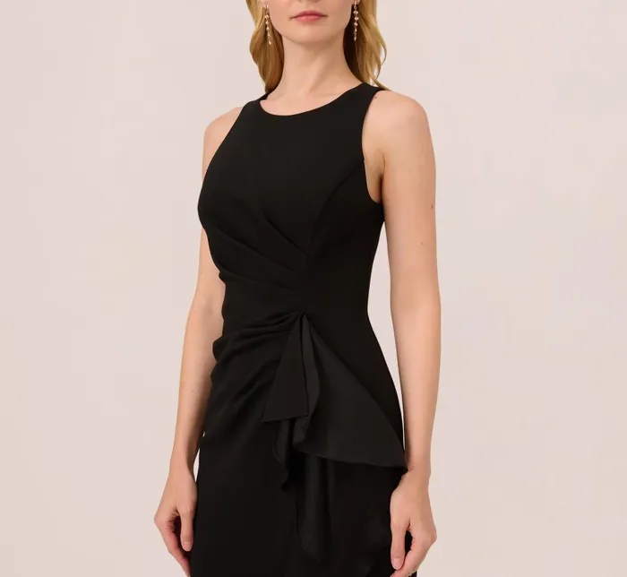 Long Dresses Womens Adrianna Papell High Low Crepe Halter Gown With Organza Draping In Black