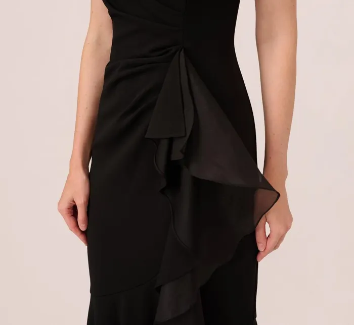 Long Dresses Womens Adrianna Papell High Low Crepe Halter Gown With Organza Draping In Black