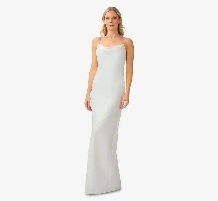 Long Dresses Womens Adrianna Papell Satin Cowl Slip Gown In Ivory