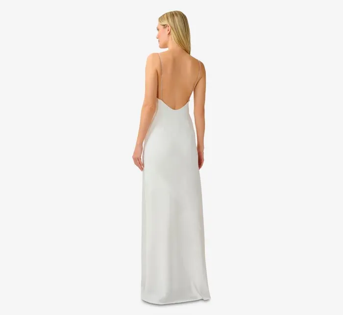 Long Dresses Womens Adrianna Papell Satin Cowl Slip Gown In Ivory