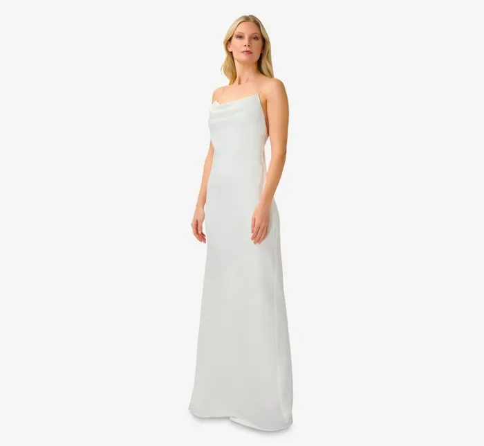 Long Dresses Womens Adrianna Papell Satin Cowl Slip Gown In Ivory