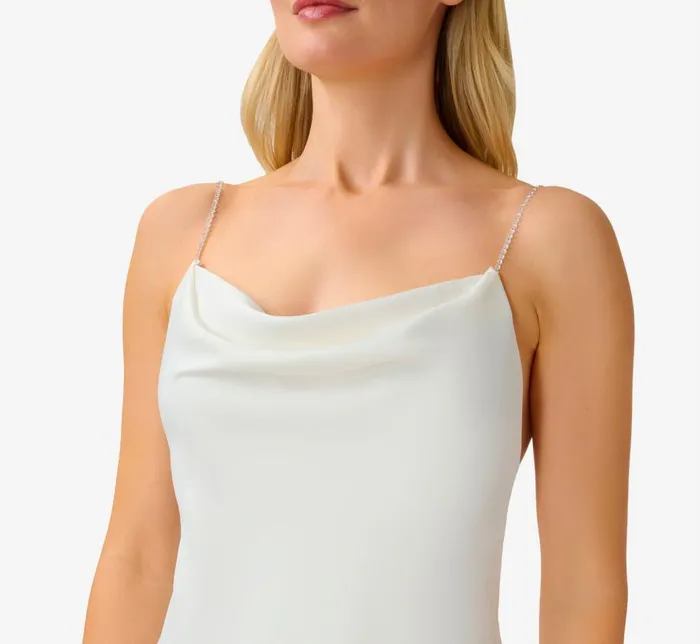 Long Dresses Womens Adrianna Papell Satin Cowl Slip Gown In Ivory