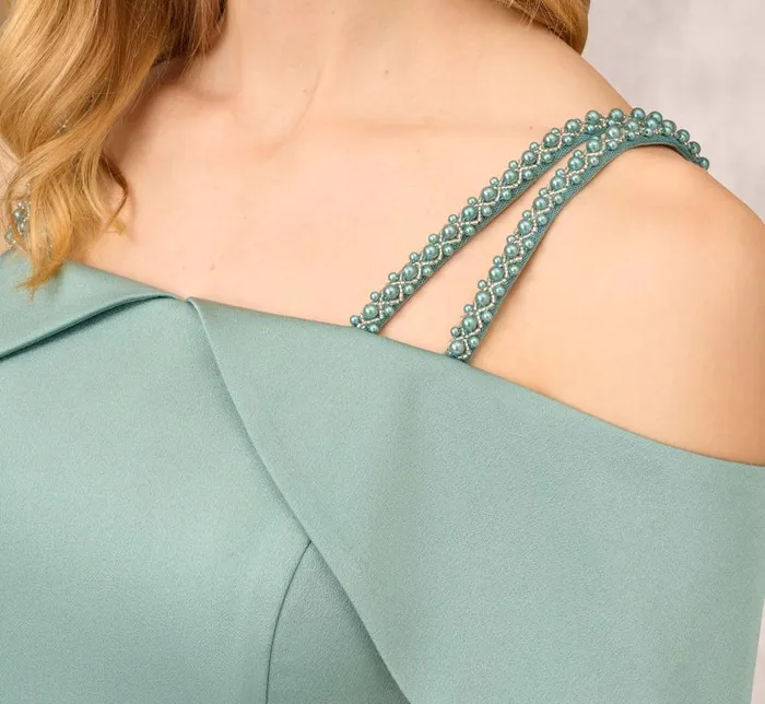 Long Dresses Womens Adrianna Papell Satin Crepe Column Gown With Beaded Double Strap Details In Green Slate