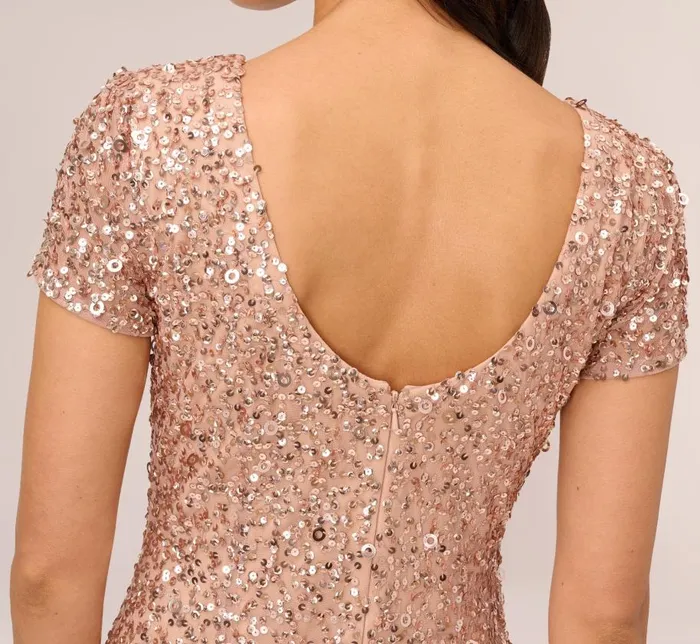 Long Dresses Womens Adrianna Papell Scoop Back Sequin Gown In Rose Gold