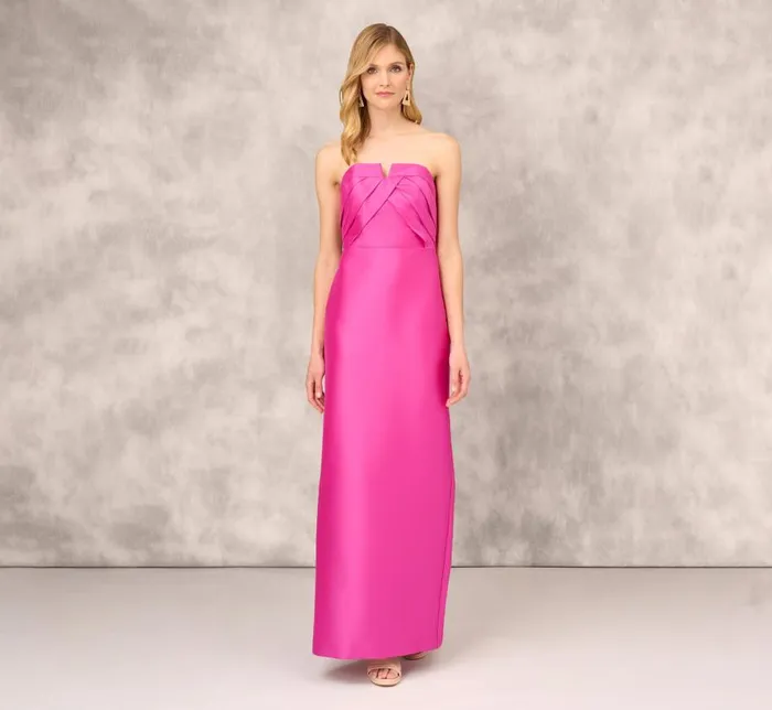 Long Dresses Womens Adrianna Papell Strapless Mikado Gown With Pleated Bodice In Magenta Long Dresses Womens Adrianna Papell Strapless Mikado Gown With Pleated Bodice In Magenta