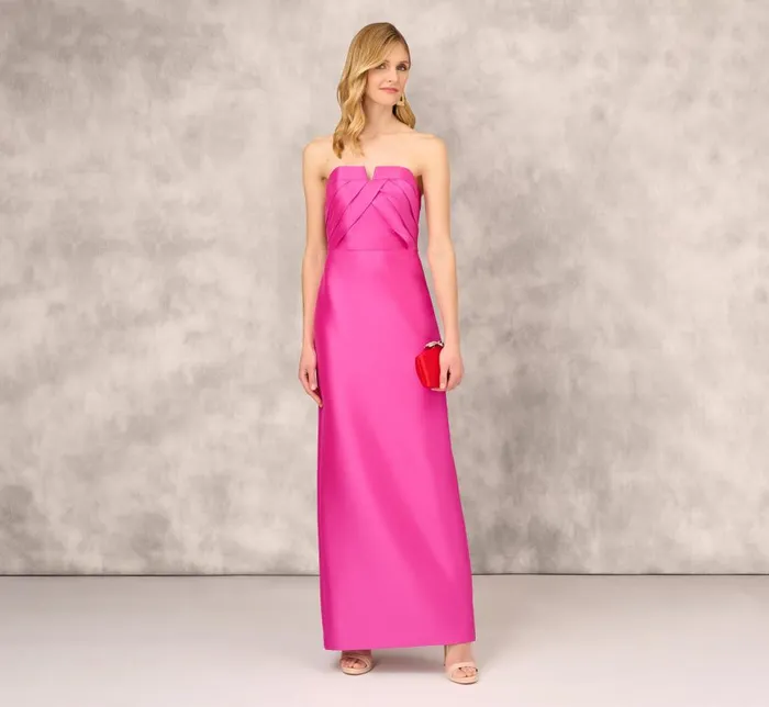 Long Dresses Womens Adrianna Papell Strapless Mikado Gown With Pleated Bodice In Magenta