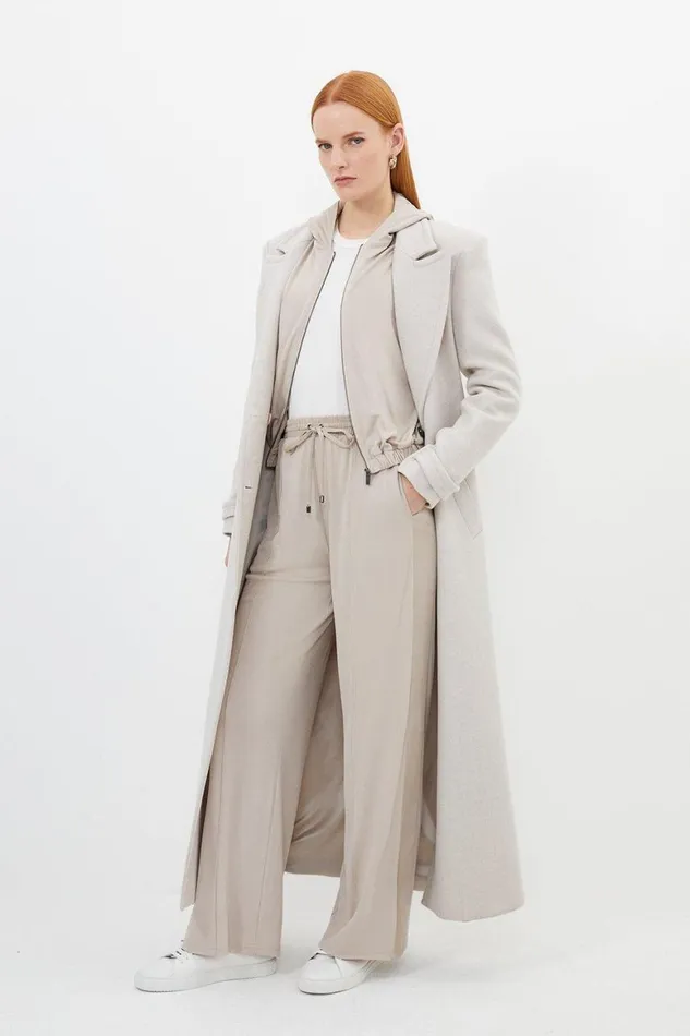 Loungewear Women Karen Millen Premium Viscose Jersey And Satin Wide Leg Sweatpants Stone