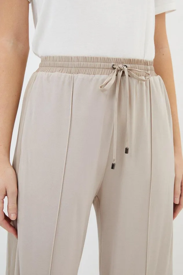 Loungewear Women Karen Millen Premium Viscose Jersey And Satin Wide Leg Sweatpants Stone