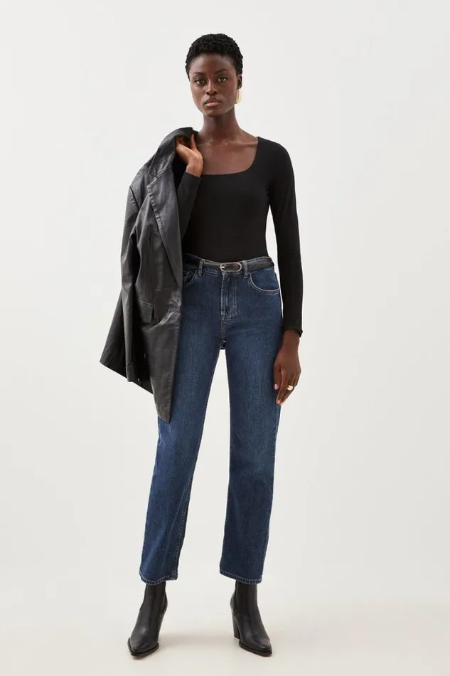 Loungewear Women Karen Millen Stretch Cotton Square Neck Top Black
