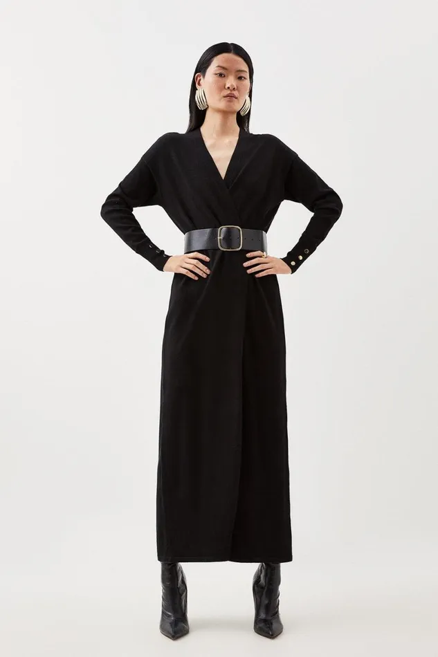 Loungewear Women Karen Millen Viscose Blend Knit Belted Maxi Cardigan Black