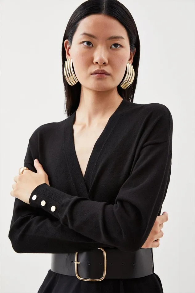 Loungewear Women Karen Millen Viscose Blend Knit Belted Maxi Cardigan Black
