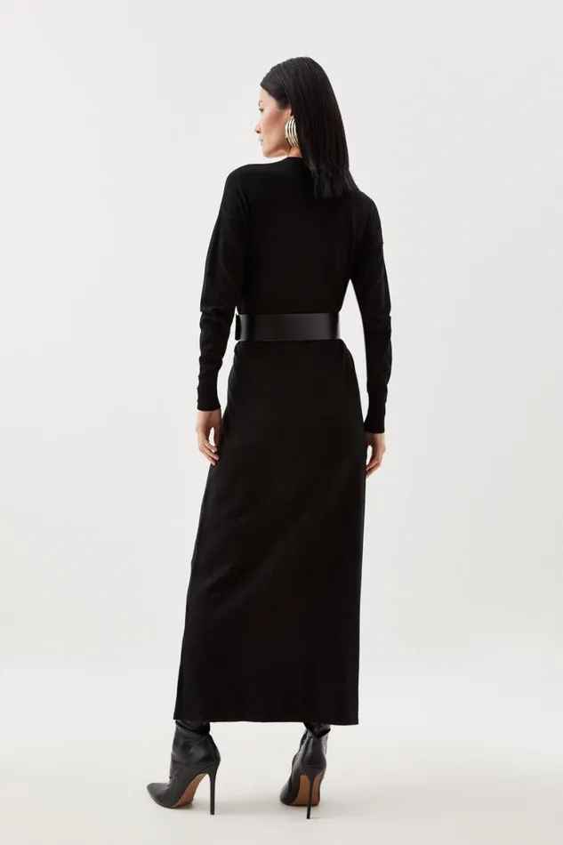 Loungewear Women Karen Millen Viscose Blend Knit Belted Maxi Cardigan Black