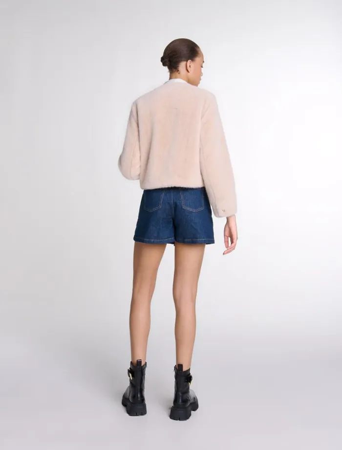 Maje Blazers and Jackets Womens Cropped Faux Fur Jacket Beige