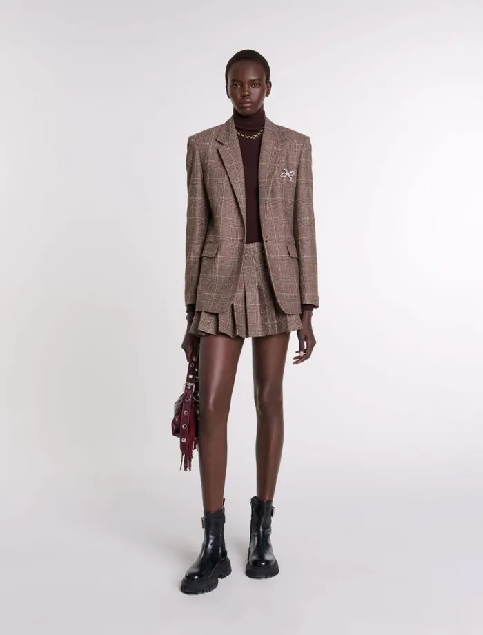 Maje Blazers and Jackets Womens Suit Jacket Brown Checks