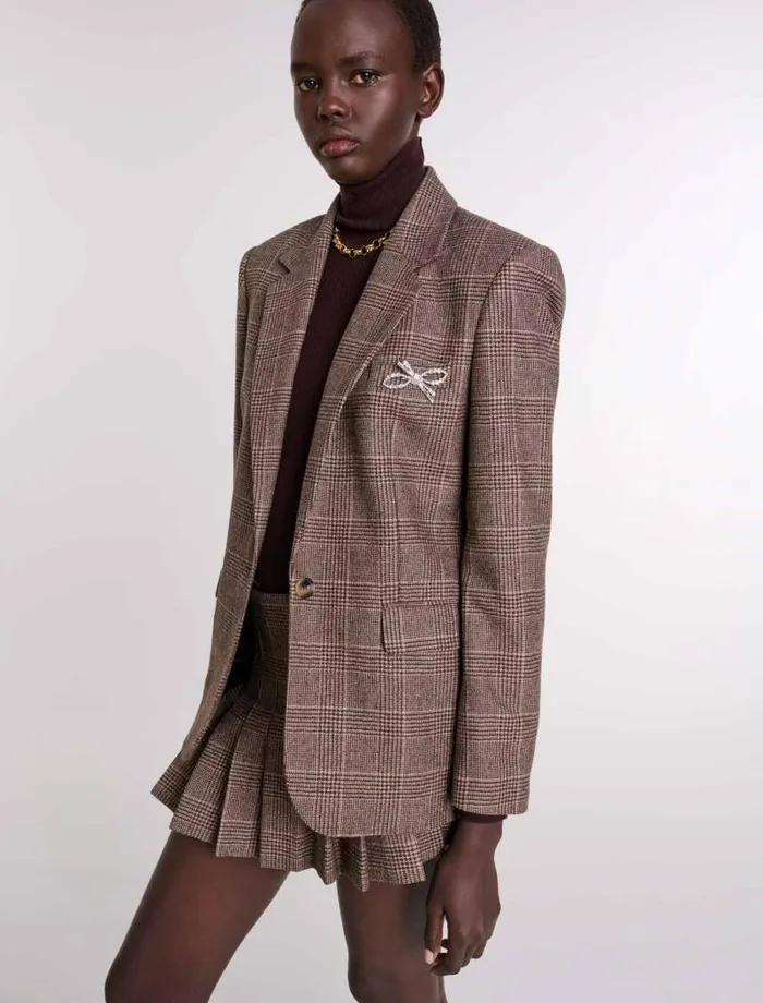 Maje Blazers and Jackets Womens Suit Jacket Brown Checks