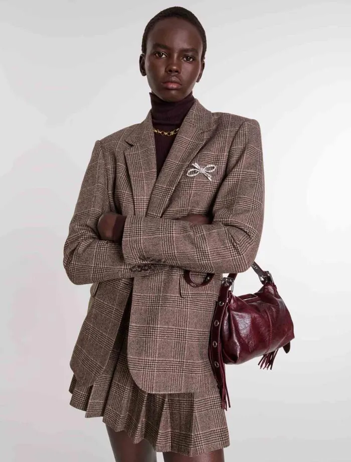 Maje Blazers and Jackets Womens Suit Jacket Brown Checks