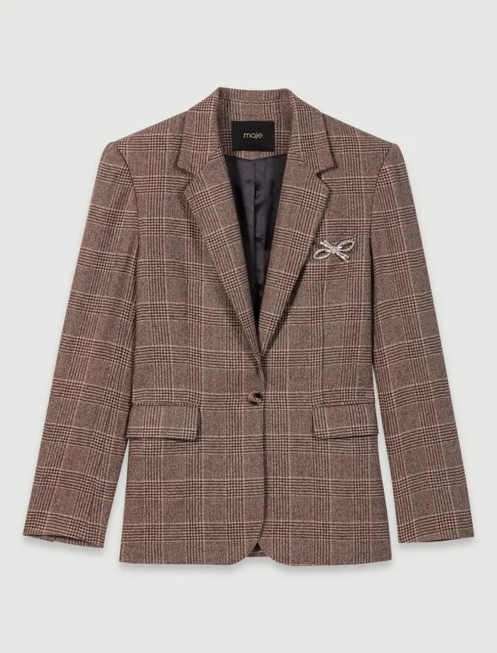 Maje Blazers and Jackets Womens Suit Jacket Brown Checks