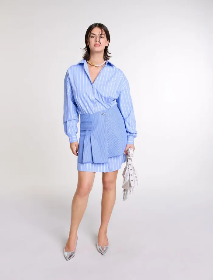 Maje Dresses Womens 2in1 Striped Dress Blue And White Stripe