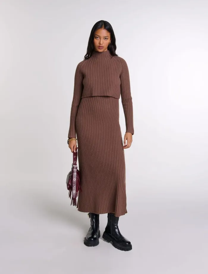 Maje Dresses Womens 2in1 Wool Maxi Dress Brown