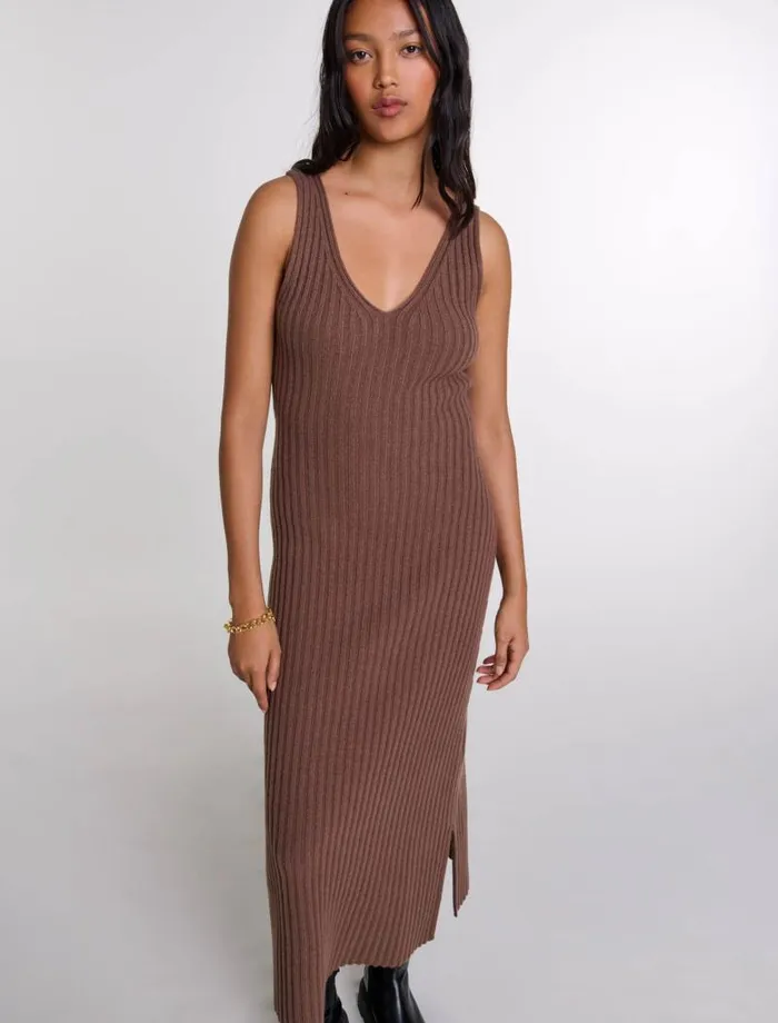 Maje Dresses Womens 2in1 Wool Maxi Dress Brown