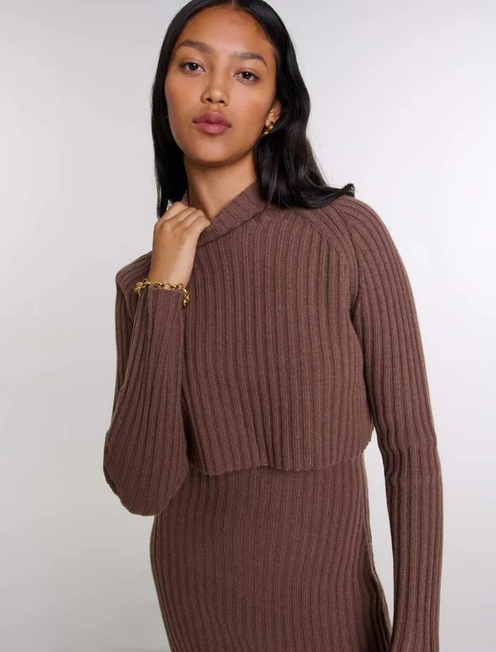 Maje Dresses Womens 2in1 Wool Maxi Dress Brown