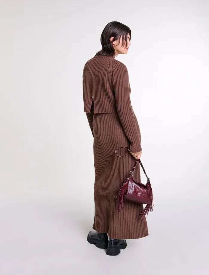 Maje Dresses Womens 2in1 Wool Maxi Dress Brown