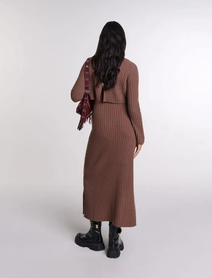 Maje Dresses Womens 2in1 Wool Maxi Dress Brown