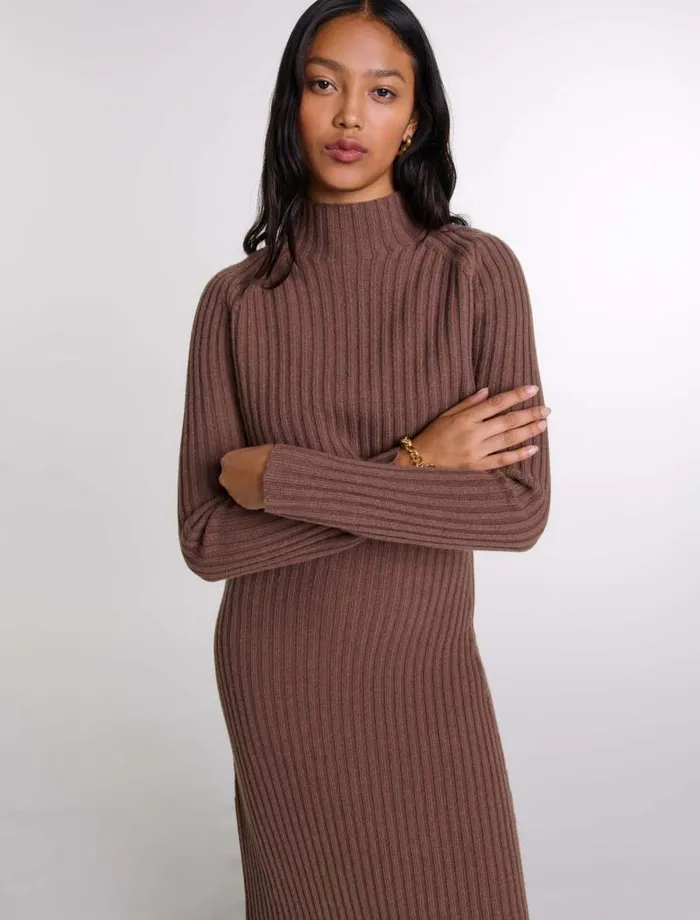 Maje Dresses Womens 2in1 Wool Maxi Dress Brown