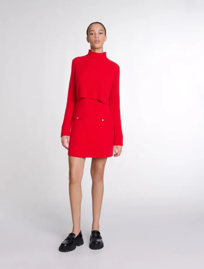 Maje Dresses Womens Knit 2in1 Short Dress Red